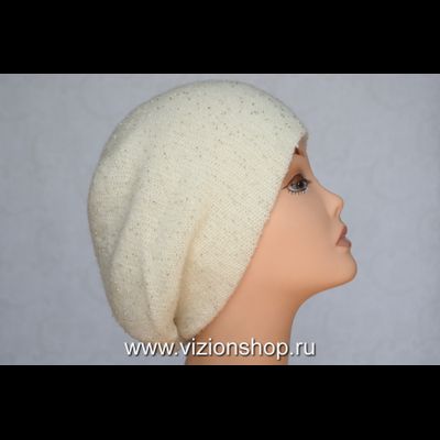 Вязаный берет с бисером для женщин Италия Vizio 6459 зимний белый