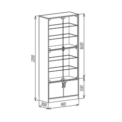 (TSV 903) Витрина пристенная со шкафчиком