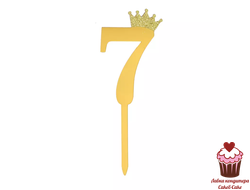 Топпер Цифра 7 с короной, золото, акрил  (10,5см)