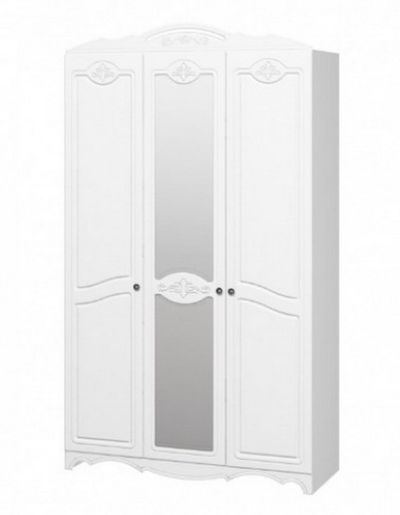 Шкаф распашной 3-х дверный "Лотос" белый глянец с зеркало (Браво мебель)