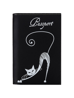 Обложка для паспорта BEFLER "Изящная кошка", натуральная кожа, тиснение, черная, O.31.-1