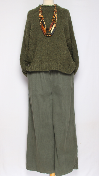 Брюки вельветовые "Трубы шнурок в поясе" хаки до 54