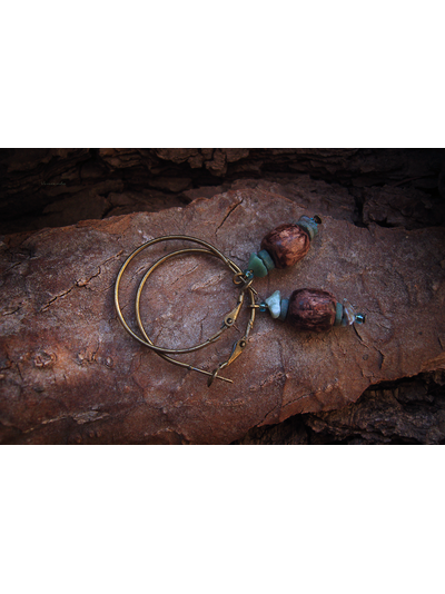 Бохо-серьги на кольцах &quot;Моховый бор&quot;