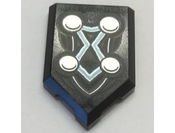 Tile, Modified 2 x 3 Pentagonal with 4 Circles and Blue Energy Lines Pattern, Black (22385pb210 / 6329744)