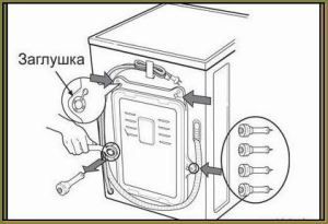установка стиральных машин, снять транспортировочные болты
