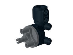 Technic, Steering Wheel Hub Holder / Shock Absorber Head with 2 Pin Joiners and Shaft with 2 Axle Holes with Dark Bluish Gray Wheel Hub 3 Pins Round  69636 / 92909 , Black (69636c01)