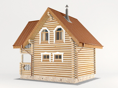 Дом-баня из бревна с балконом и террасой ДБ-11, площадь 64 м2