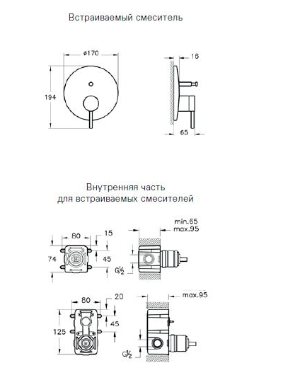 Набор встроенной душевой системы, VitrA Origin, черный матовый, на 3 направления , A49284EXP