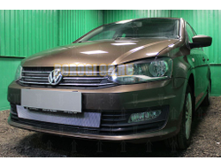 Защита радиатора Volkswagen Polo седан 2015- (4 части) chrome верх