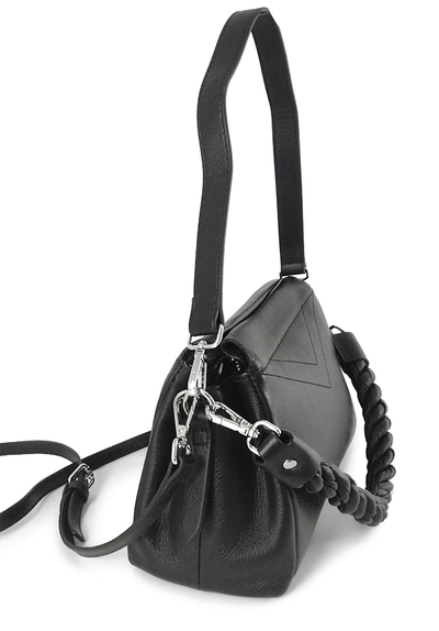 (АРТИКУЛ: 8025/02) СУМКА ЖЕНСКАЯ, НЕБОЛЬШАЯ, НАТУРАЛЬНАЯ КОЖА, ЧЕРНАЯ, С РУЧКОЙ "ЖГУТ", С ТРЕМЯ ОТДЕЛЕНИЯМИ, С ПЛЕЧЕВЫМ РЕМНЕМ