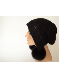 Vizio Италия 6970  шапка ушанка черная с помпонами
