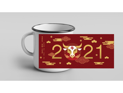 Кружки металлические эмалированные с символикой "Быка"