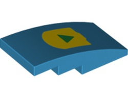 Slope, Curved 4 x 2 with Triangle on Yellow Background Pattern BOOST Play Button, Dark Azure (93606pb069 / 6194498)