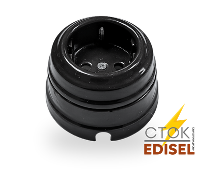 Розетка керамическая черная, 16А, с подъемной рамкой