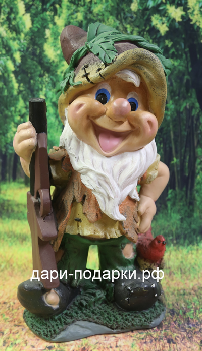 Гном охотник с ружьем  42*23см    1,6 кг   полистоун пр-во Россия 2968/091049-1*