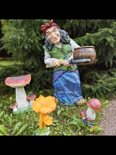 БАБА ЯГА с чугуном 75*53*43 см  7кг   полистоун Россия 6279/012718