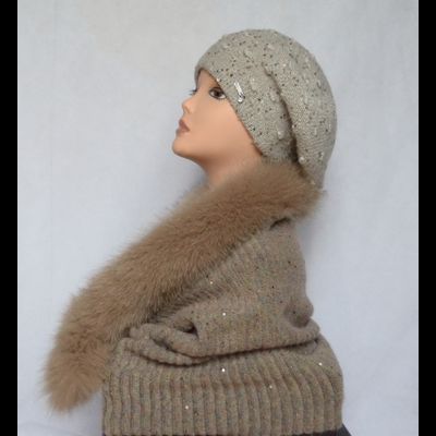 Шарф труба женский Италия Vizio 6128 Taylor Brill KSP V бежевый с мехом