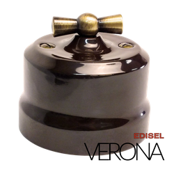 керамический ретро выключатель коричневый Verona с ручкой бронза