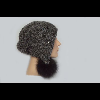 Серая женская шапка ушанка с помпонами Vizio 6444 Италия