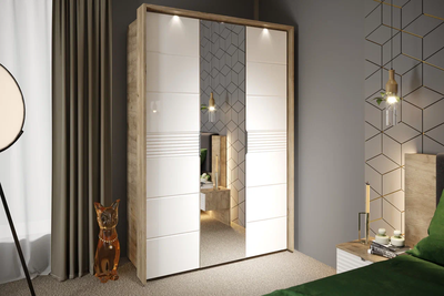 Шкаф Джулия трёхдверный с порталом шкафа, крафт серый, белый глянец