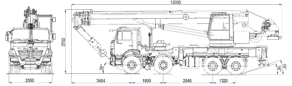 Габариты автокрана 32 тонны