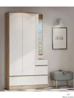 Брауни Вешалка с зеркалом Дуб Делано/Белый