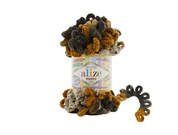Пряжа Puffy Color Alize   (Ализе Пуффи колор) Состав: 100 % микрополиэстер акрил Вес: 100 гр Метраж: 9,5 м.  цвет коричневый зеленый серый  6082