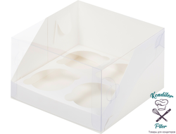 Коробка на 4 капкейка с пластиковой крышкой 160*160*100 мм, белая
