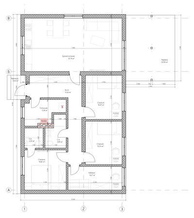Одноэтажный дом с тремя спальнями 99м² (S9)