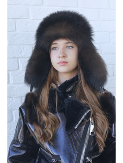 Ушанка "Полярная звезда" цвет черно-коричневый + тоффи