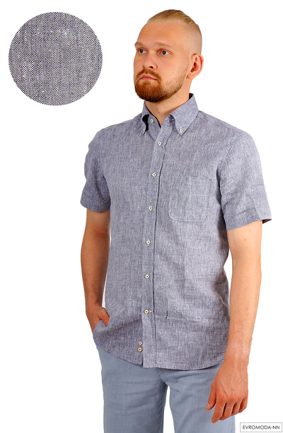 Мужская рубашка льняная, однотонного серого цвета с коротким рукавом, премиум класс, Германия