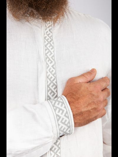 Деловая сорочка &quot;Здрава&quot; белый лён/серая вышивка