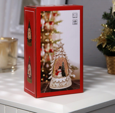 Новогодний снежный фонарик в виде ёлочки «Дед Мороз с подарками» 9 × 15 × 4 см, Цвет Зеленый