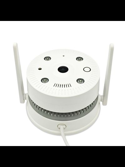DE/VN-XMC40 Панорамная WiFi/LAN охранная видеокамера+датчик дыма. Ночное видение, интерком связь, с DVR. Full HD, 4 МП (ICSEE/XMEYE)