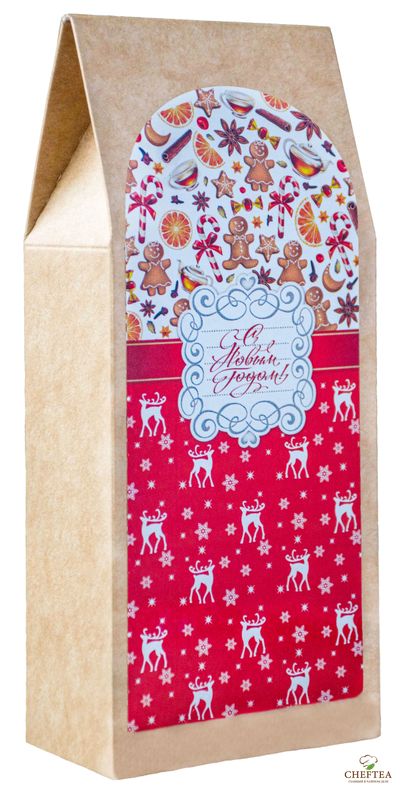 Коробочка крафт-домик с этикеткой "Олени"