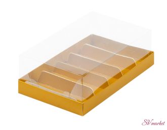 Коробка для эклеров с прозрачным куполом 22*13,5*7см Золото матовая