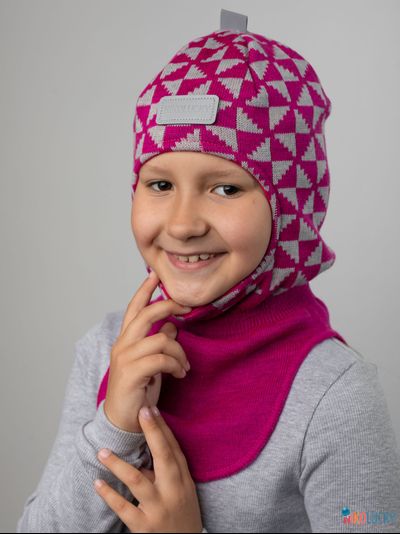 Шапка-шлем "Бантики" 20201-07, цвет малиновый, серый, р. 52-54