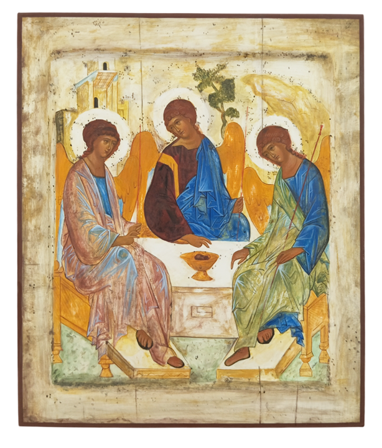 Пресвятая Троица. Рукописная икона, стилизованная "под старину"