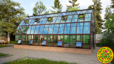 Базовая комплектация теплицы из стекла и алюминия “Леонардо XL” размером 5000 х 10000 мм