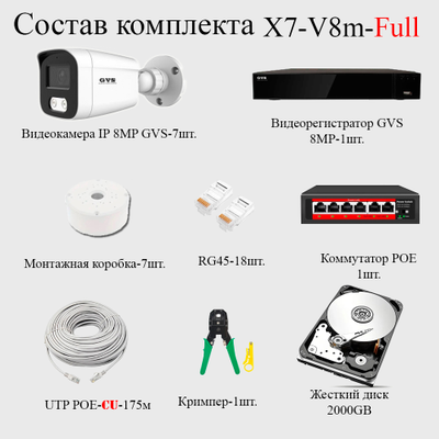 GVS комплект видеонаблюдения GVS-X7-V8m-full, 8MP, расширение 3840x2160