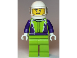 Monster Truck Driver, Lime Legs and Jacket with Purple Flames and Arms, White Helmet, n/a (cty1107)