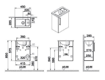Модуль с квадратной раковиной, Vitra Root, 45 см, с дверцей, матовый темно-синий, правосторонний, 68064