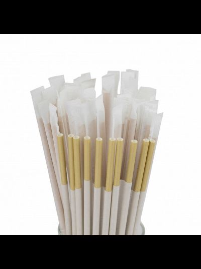 Трубочка для напитков бумажная 6 мм (крафт, в индивид. упак. 250 шт), 195мм