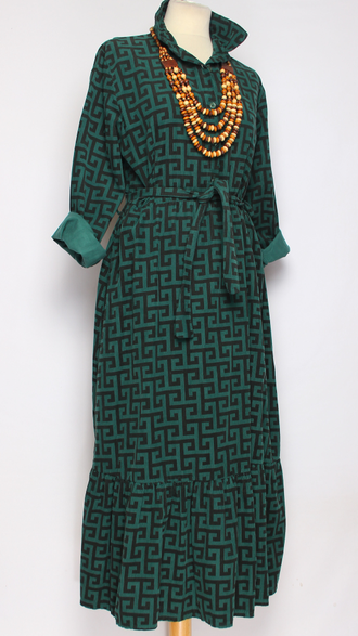 Платье-рубашка Бохо "ОРНАМЕНТ1" малахит р.44-46