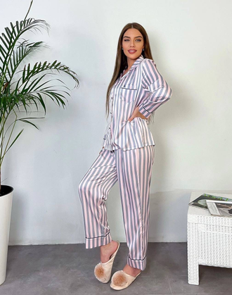 Пижама Виктория Сикрет в Светло Серую и Светло Розовую полоску / Victoria's Secret