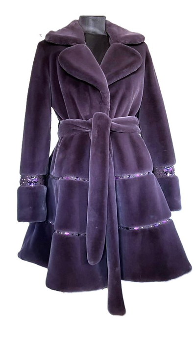 Меховая шуба цвет сиреневый модель 101