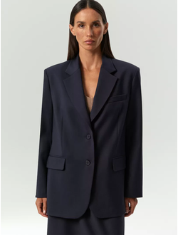 Жакет однобортный прямого кроя (темно-синий)