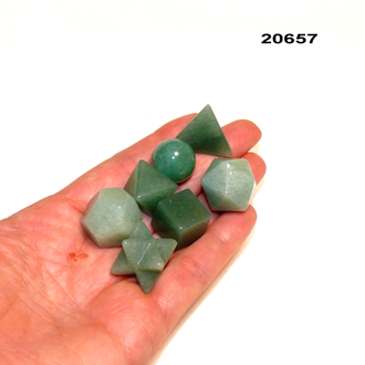 Платоновы тела из зеленого авантюрина (набор) арт.20657: в подароч.упаковке - 75,9г