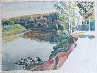 "Речной пейзаж" бумага акварель Зачиняев В.Н. 1970-е годы