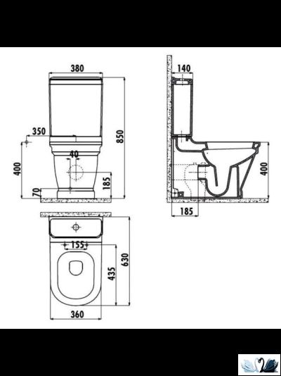 Унитаз Creavit Antik Gold AN360-11CB00E-AD00, с бачком AN410.A00, с золотой лентой, напольный приставной